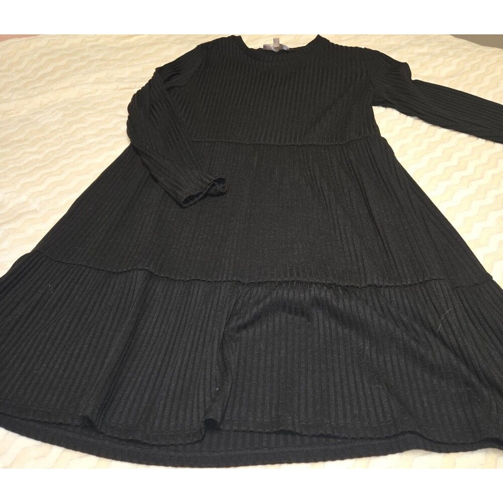 Philosophy Black Baby Doll Ribbed Knit Midi Dress Long Sleeve XL